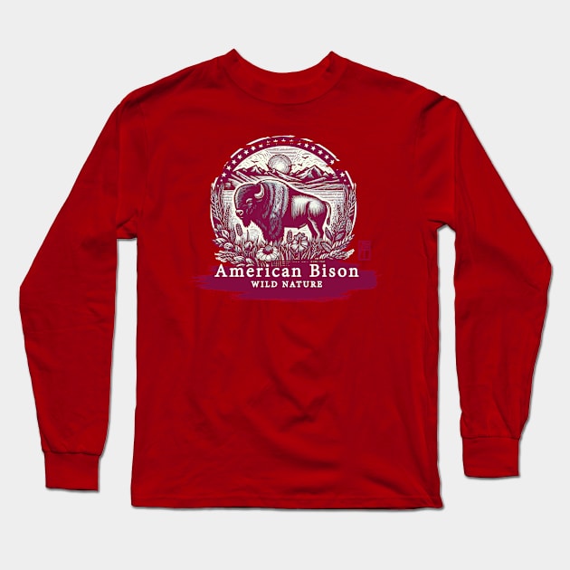 American Bison - WILD NATURE - BISON -13 Long Sleeve T-Shirt by ArtProjectShop